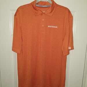 Whataburger Orange Striped Uniform Shirt Sleeve Polo Shirt Men's sz Medium.